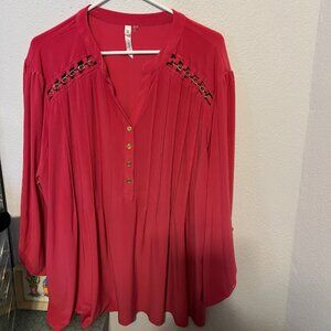 NY Collection 3X fuchsia tab sleeved blouse